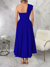 Elegant One Shoulder Pleated Party Maxi Split Dress